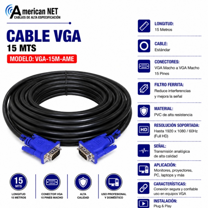 CABLE VGA 15 MTS AMERICANT NET VGA-15M-AME