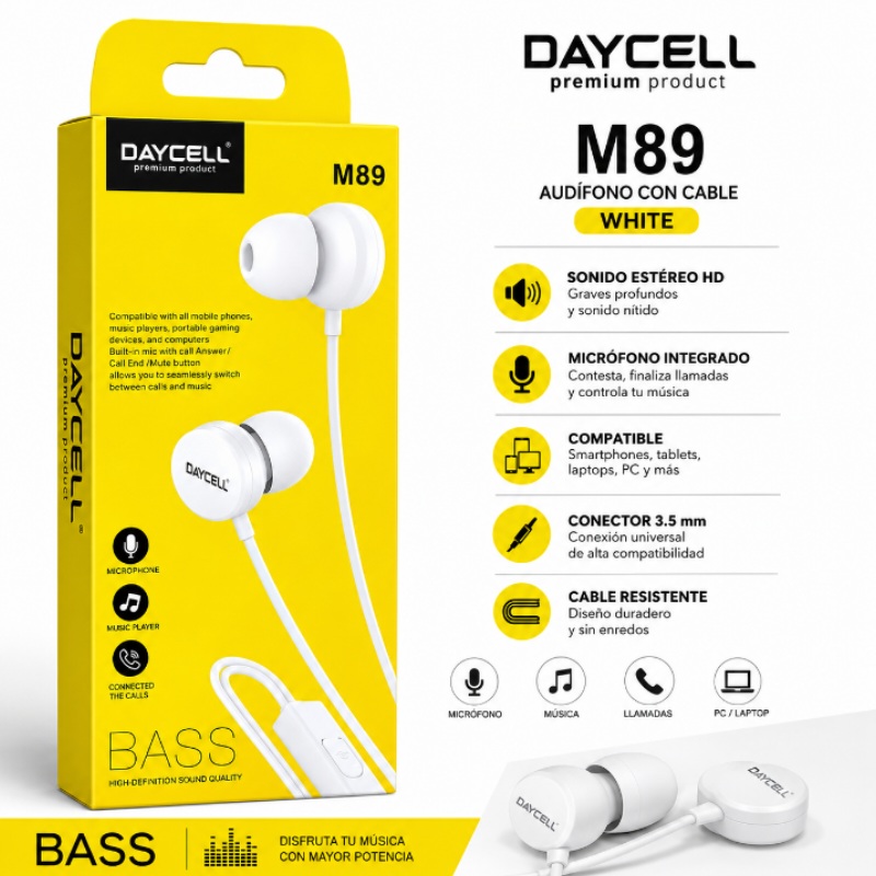 AUDIFONO CON CABLE WHITE DAYCELL M89