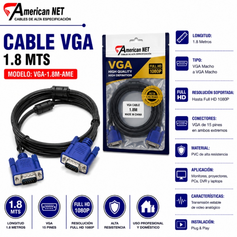 CABLE VGA 1.8 MTS AMERICANT NET VGA-1.8M-AME