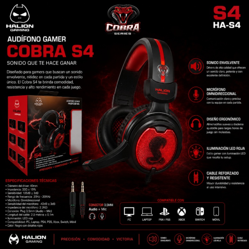 AUDIFONO GAMER COBRA HALION S4