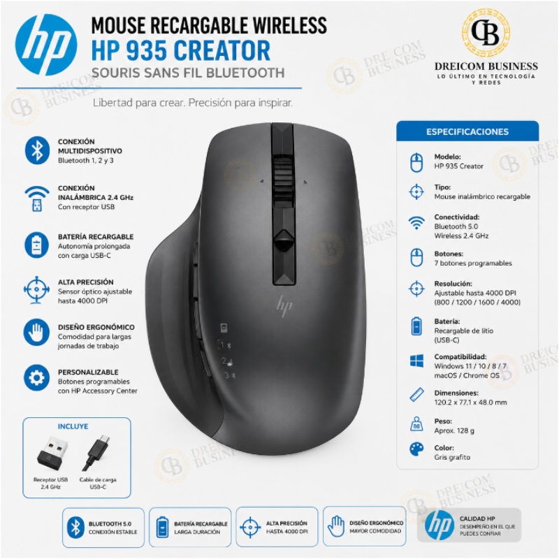 MOUSE RECARGABLE WIRELES SOURIS SANS FIL 935 CREATOR BLUETOOTH HP