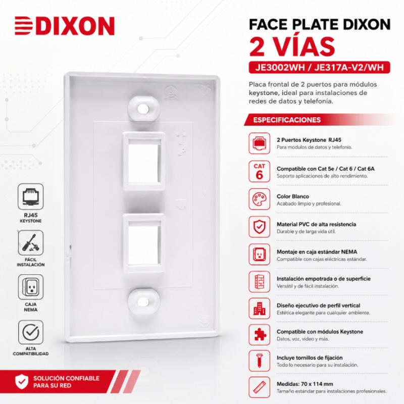 FACE PLATE DIXON 2 VIAS JE3002WH JE317A-V2/WH