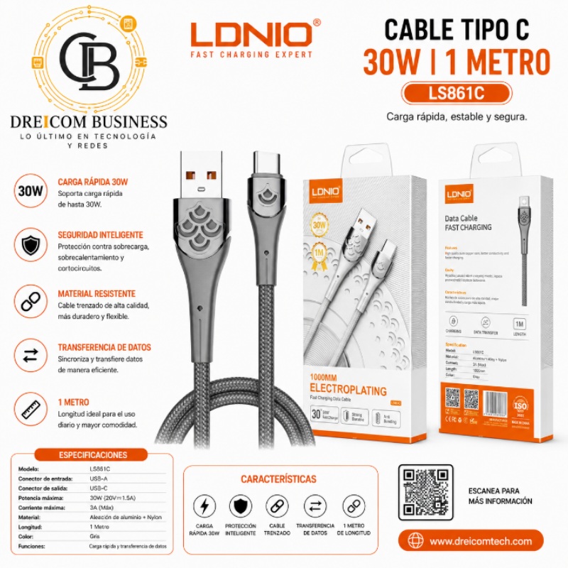 CABLE TIPO C 30W 1M LDNIO LS861C