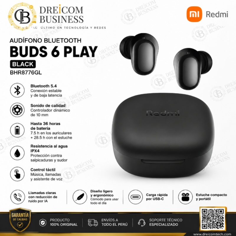 AUDIFONO BLUETOOTH BUDS 6 PLAY BLACK REDMI BHR8776GL