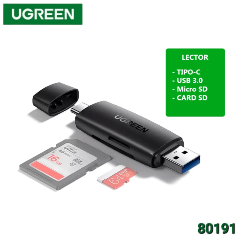 LECTOR DE MEMORIA DUAL TIPO C Y USB UGREEN