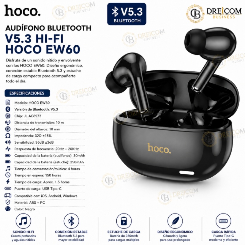 AUDIFONO BLUETOOTH V5.3 HI-FI HOCO EW60