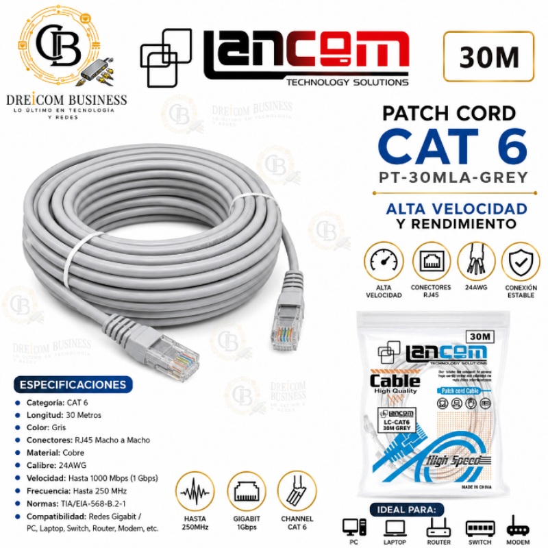 PATCH CORD CAT 6 LANCOM 30M PT-30MLA-GREY
