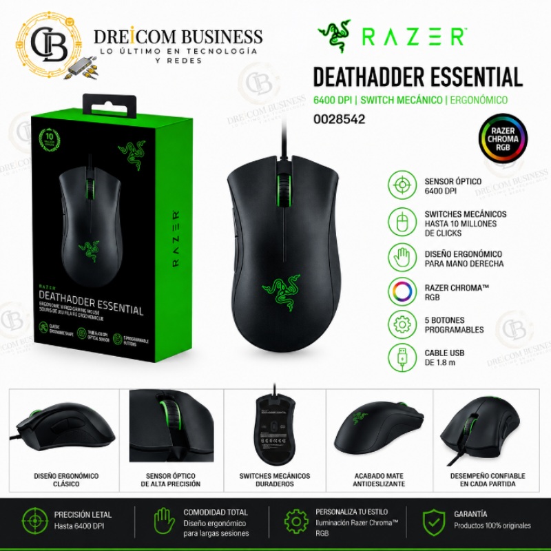 MOUSE RAZER DEATHADDER ESSENTIAL 6400 DPI SWITCH MECHANICAL BLACK 0028542