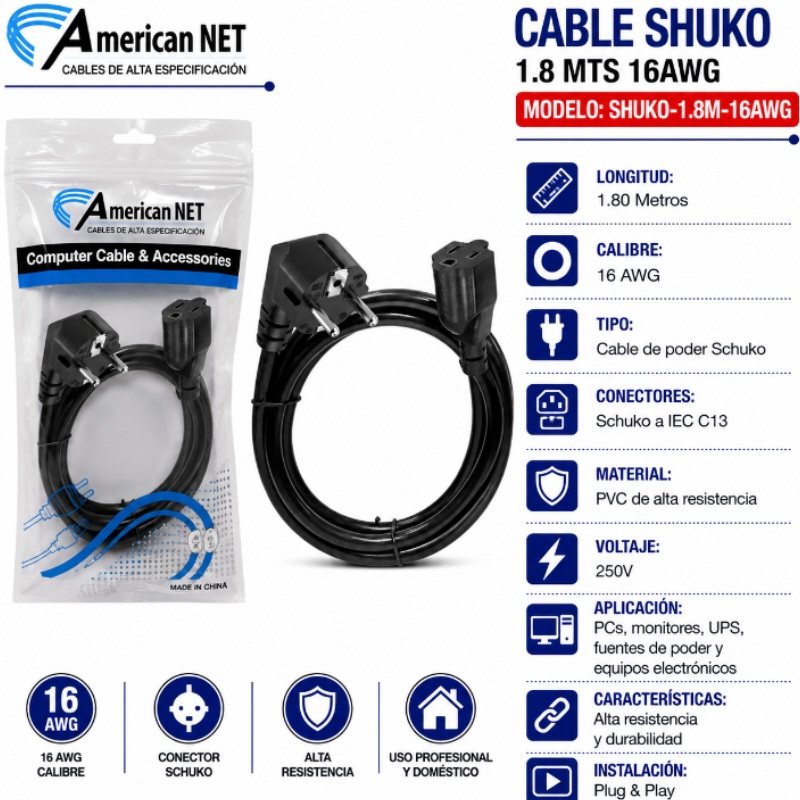 CABLE SHUKO 1.8 MTS 16AWG SHUKO-1.8M-16AWG