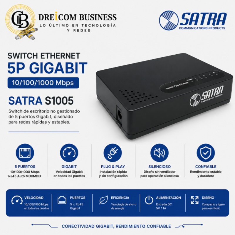 SWITCH ETHERNET 5P GIGABIT 10/100/1000 SATRA S1005