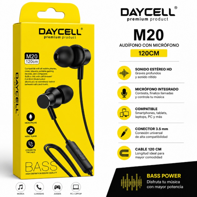AUDIFONO CON MICROFONO 120CM DAYCELL M20