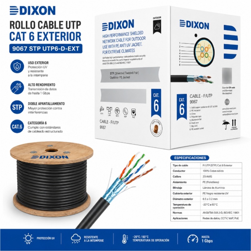 ROLLO CABLE UTP CAT 6 DIXON EXTERIOR 9067 STP UTP6-D-EXT