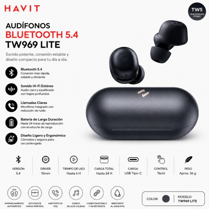 AUDIFONO BLUETOOTH 5.4 HAVIT TW969 LITE