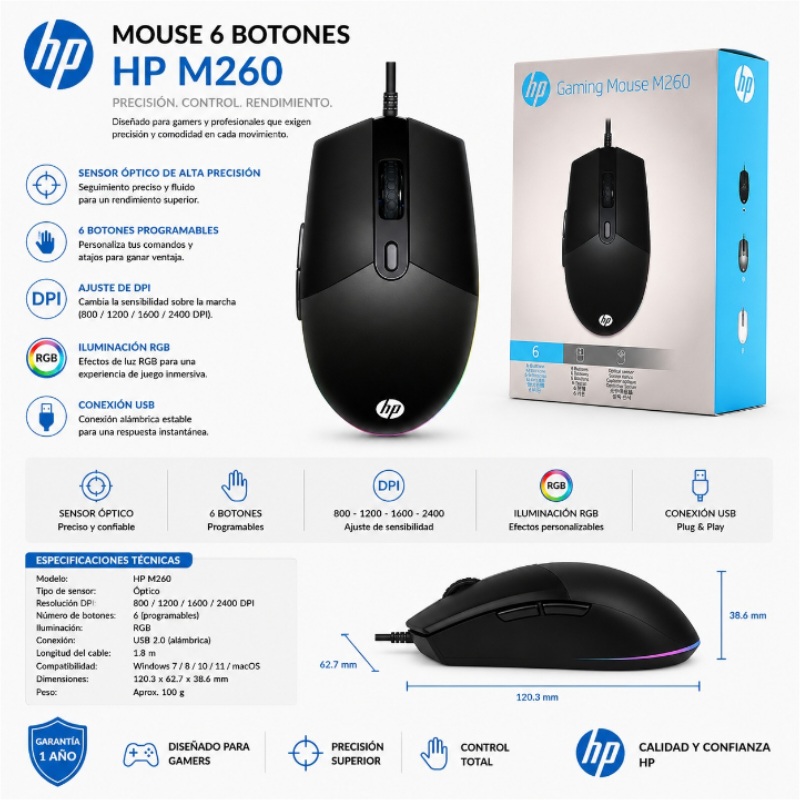 MOUSE 6 BOTONES HP M260