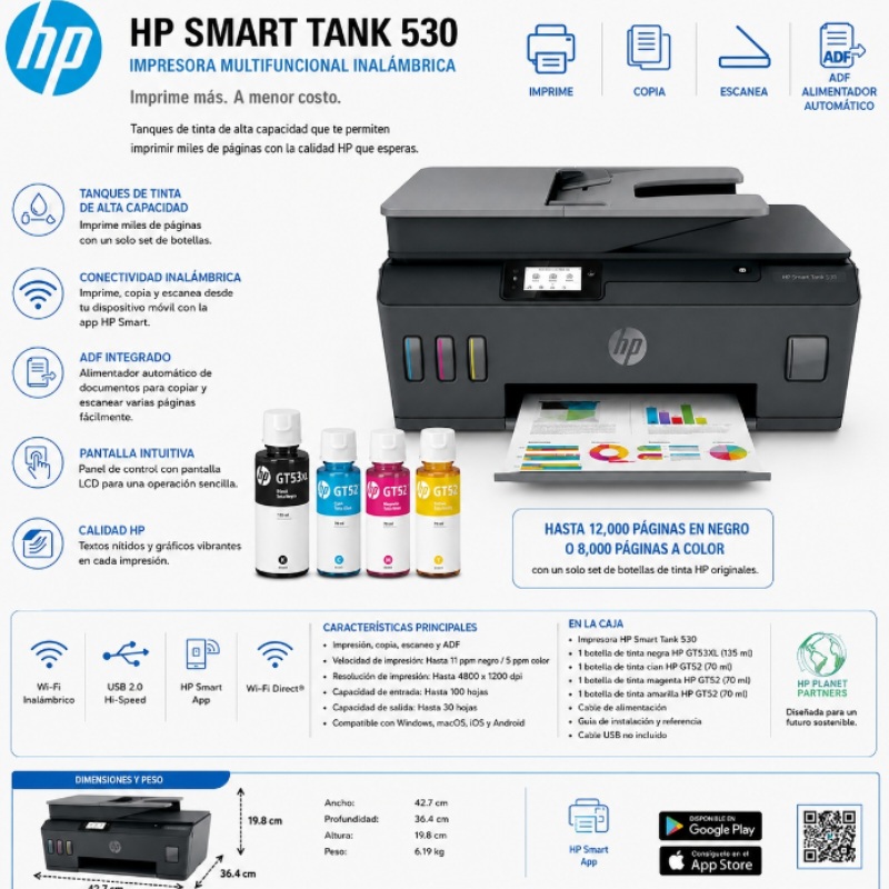 IMPRESORA MULTIFUNCIONAL INALAMBRICA HP SMART TANK 530