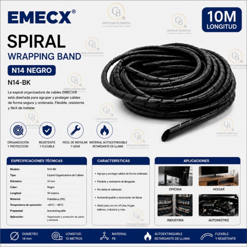 SPIRAL N14 NEGRO 10 M EMECX N14-BK