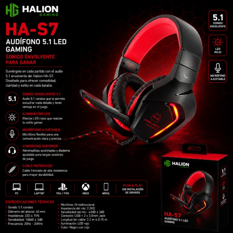 AUDIFONO 5.1 LED HALION HA-S7
