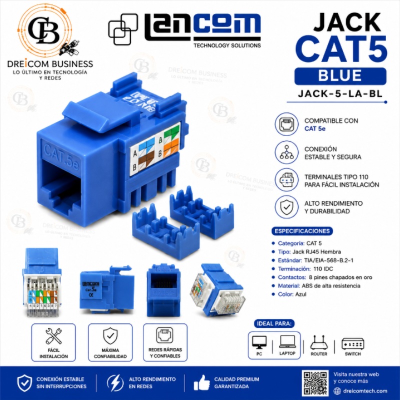 JACK RJ45 CAT 5 AZUL LANCOM JACK-5-LA