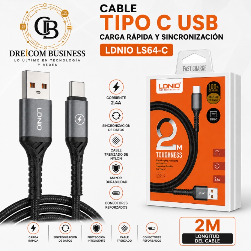 CABLE TIPO C USB 2M LDNIO LS64-C