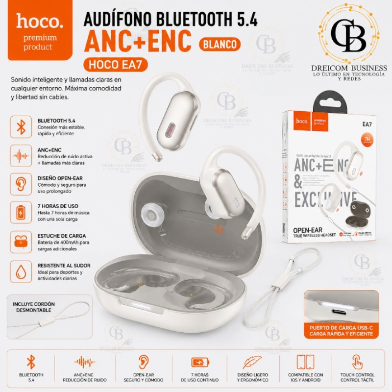 AUDIFONO BLUETOOTH 5.4 ANC+ENC BLANCO HOCO EA7