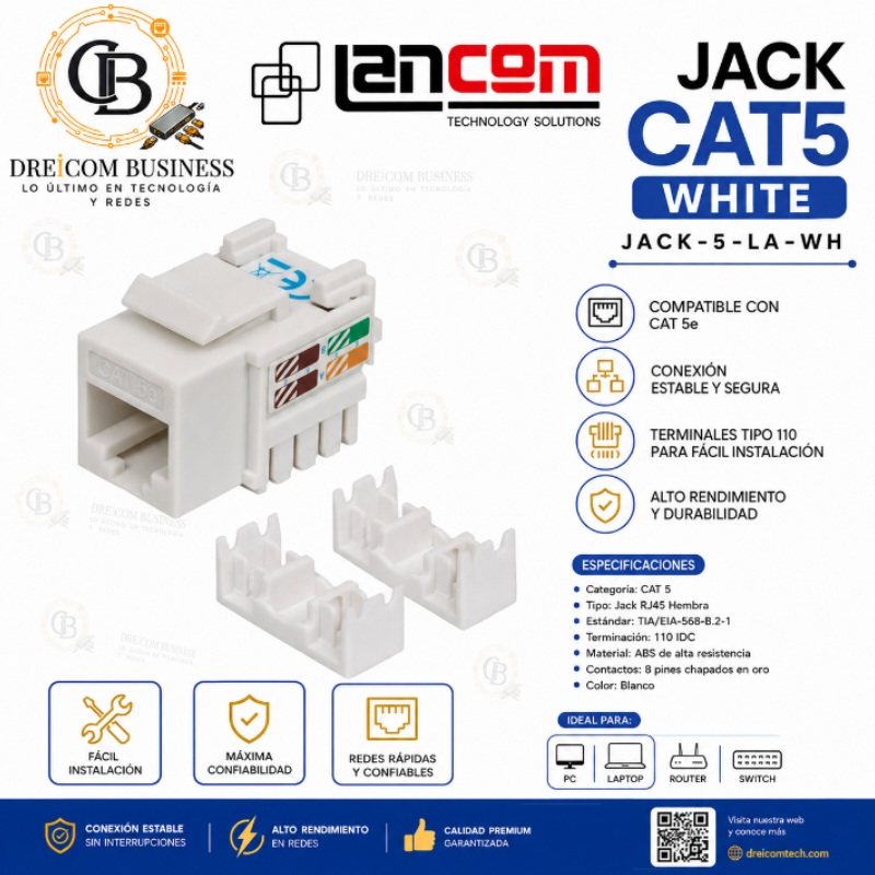 JACK CAT 5 WHITE LANCOM SMB-KJ-C5E-006-WH JACK-5-LA-WH