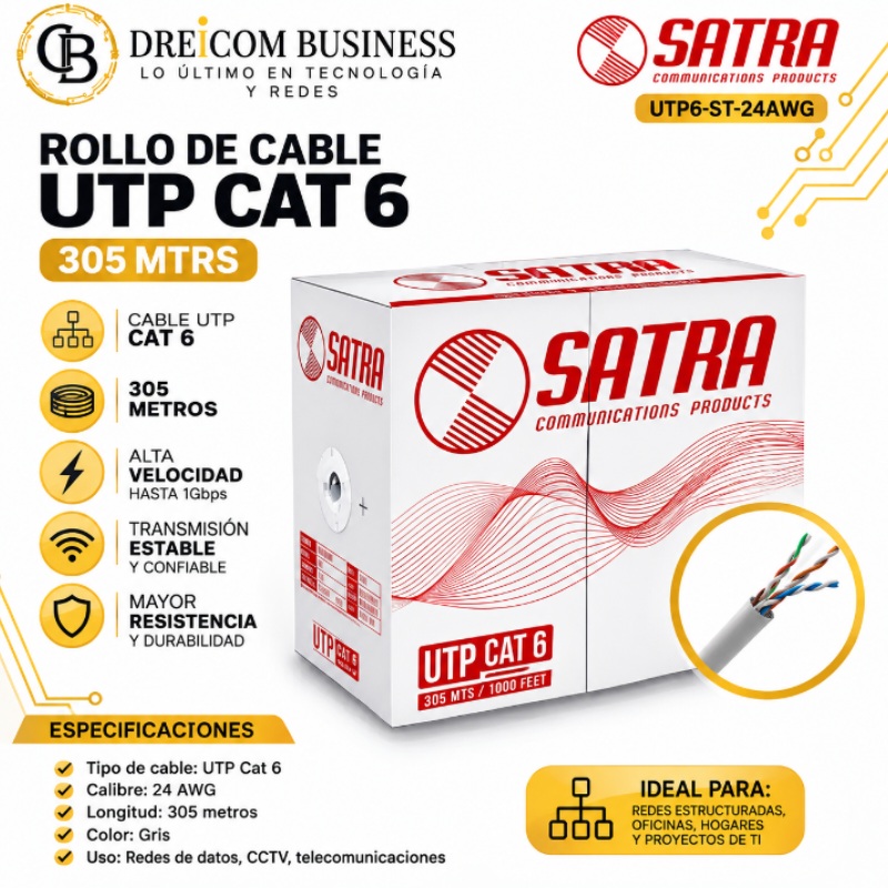 ROLLO DE CABLE UTP CAT 6 SATRA - 305 MTRS UTP6-ST-24AWG
