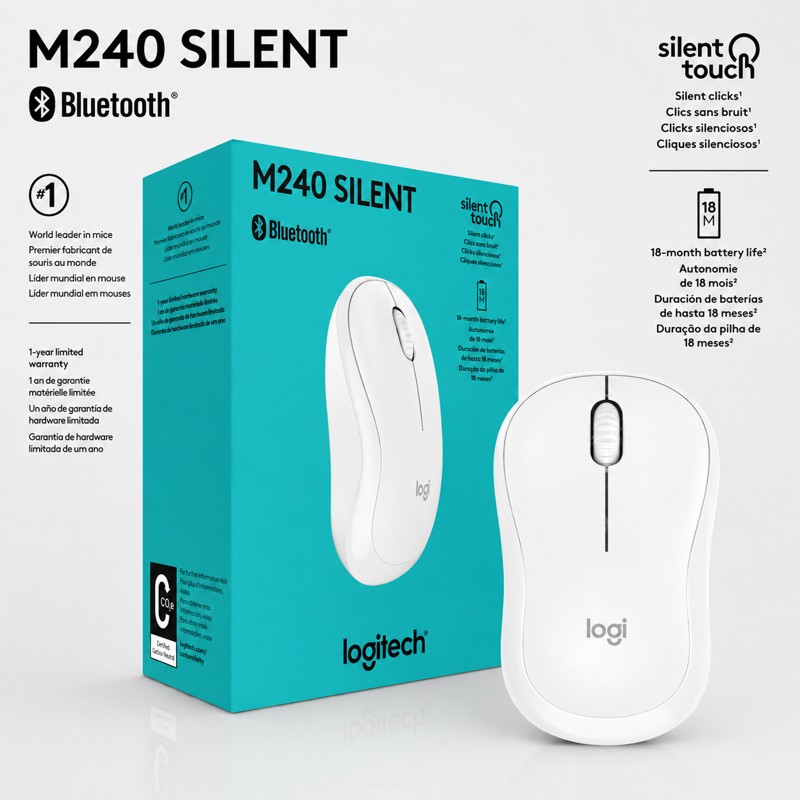 MOUSE LOGITECH M240 SILENT WIRELESS BT WHITE