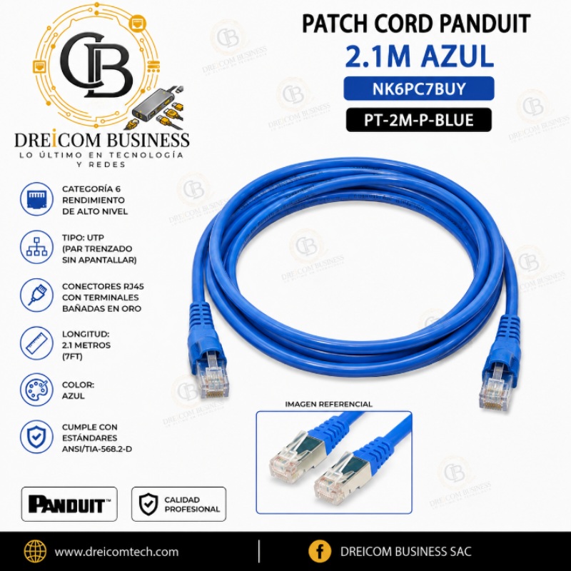 PATCH CORD PANDUIT 2.1M AZUL NK6PC7BUY PT-2M-P-BLUE