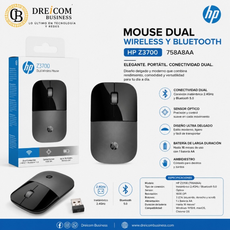 MOUSE DUAL WIRELESS Y BLUETOOTH HP Z3700 758A8AA
