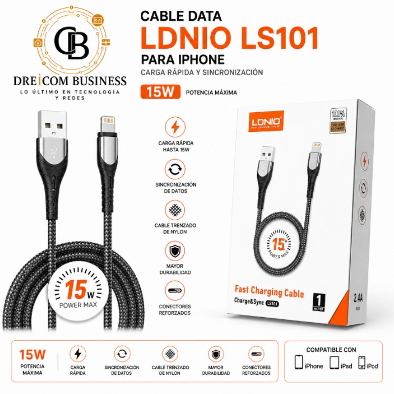 CABLE DATA LDNIO 15W IPHONE LS101