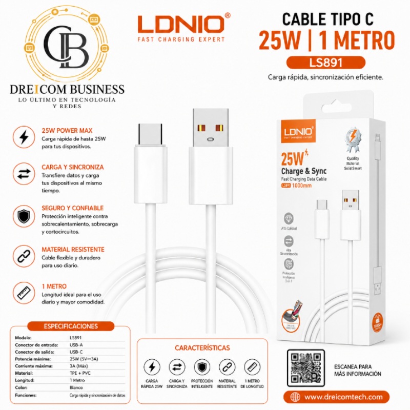 CABLE TIPO C 25W 1M LDNIO LS891