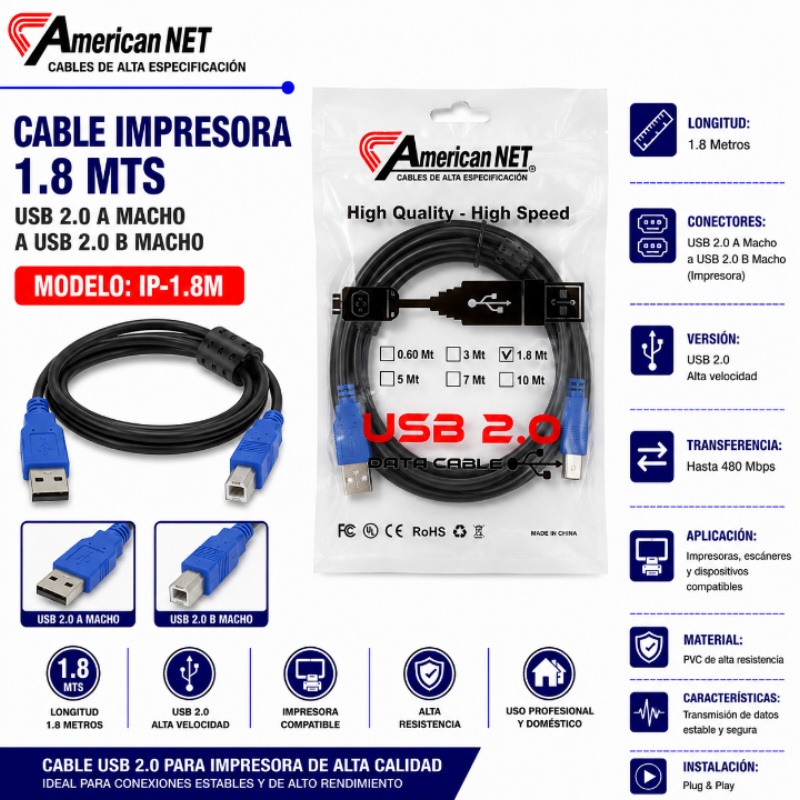 CABLE IMPRESORA 1.8 MTS AMERICANT IP-1.8M US0228