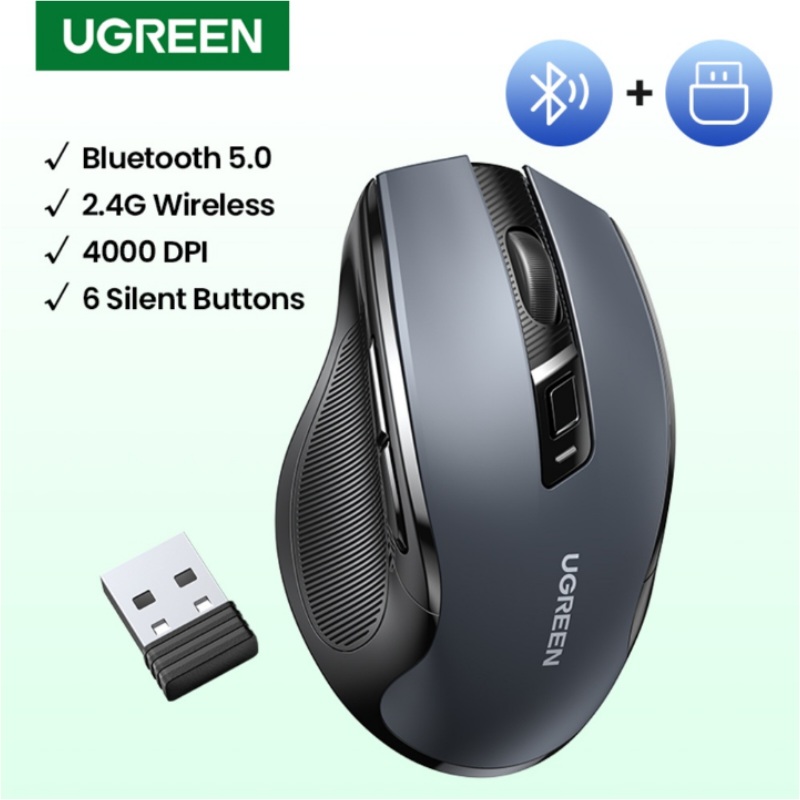 MOUSE SEMI ERGONOMICO WIRELESS Y BLUETOOTH UGREEN
