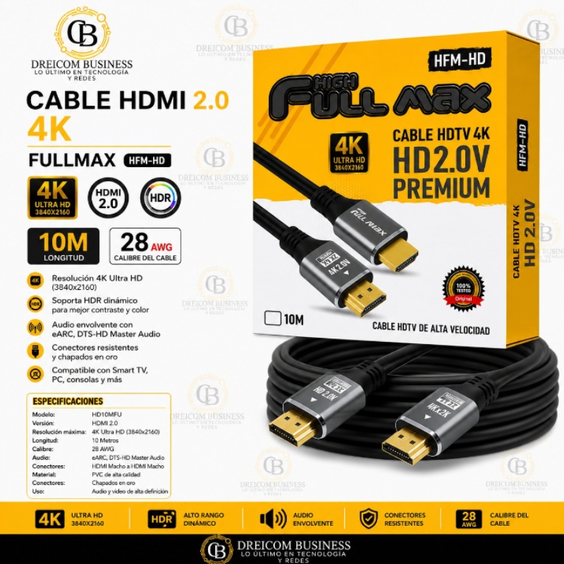 CABLE HDMI 2.0 4K 28AWG 10M FULLMAX HD-10M-FU-2.0