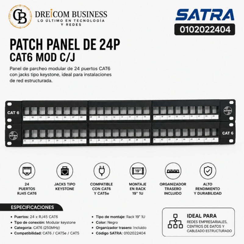 PATCH PANEL DE 24P CAT6 MOD C/J AZUL SATRA 0102022404