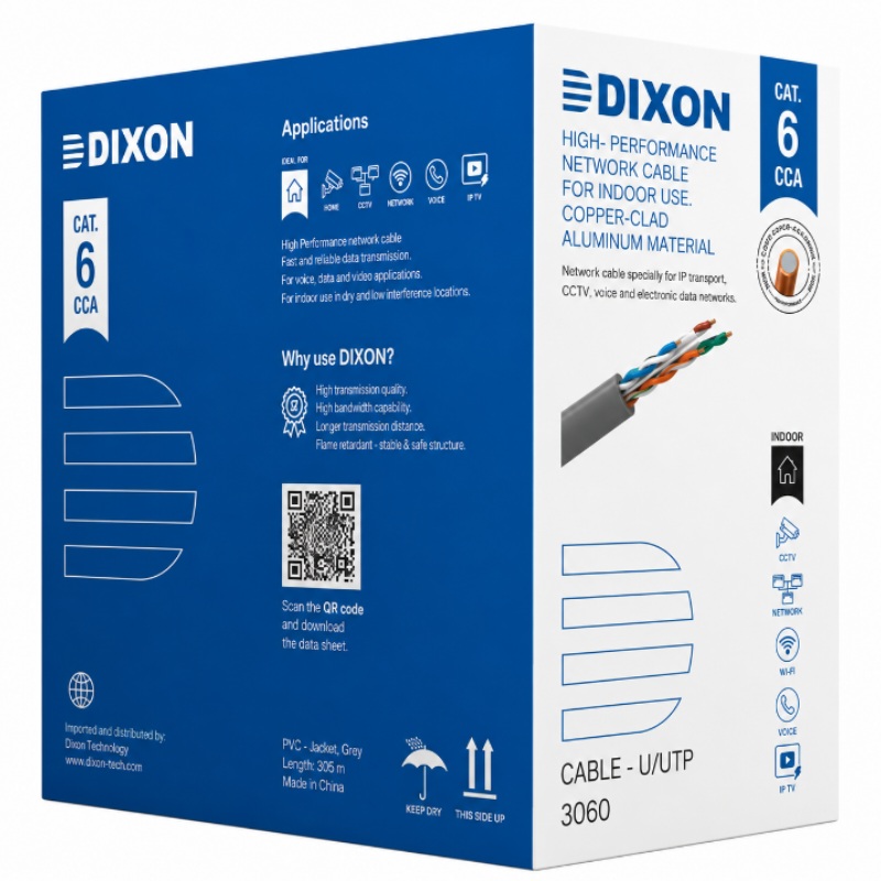 ROLLO DE CABLE UTP CAT 6 DIXON 3060 CCA 4PX23AWG GRIS UTP6-D