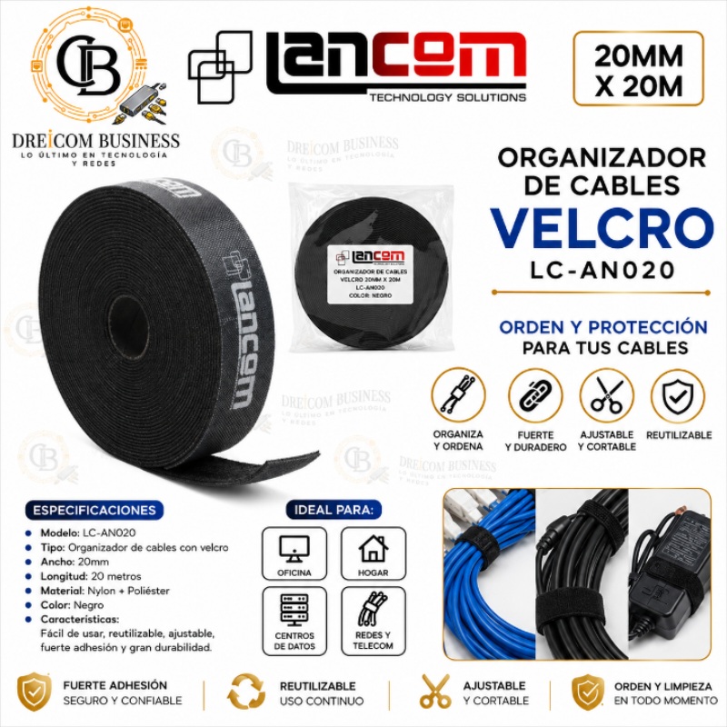 ORGANIZADOR DE CABLES VELCRO 20MM X 20M LC-AN020