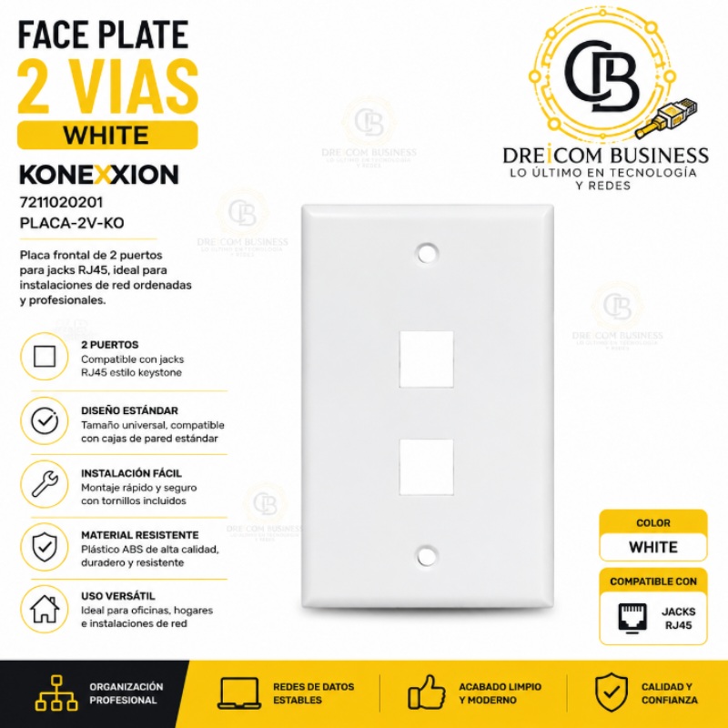 FACE PLATE 2 VIAS WHITE KONEXXION 7211020201 PLACA-2V-KO