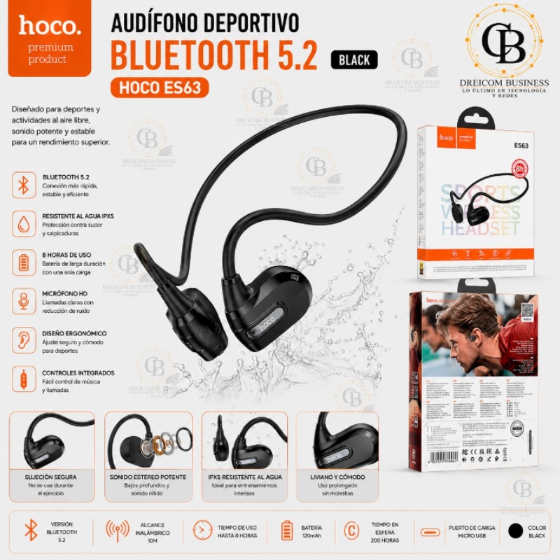 AUDIFONO DEPORTIVO BLUETOOTH 5.2 BLACK HOCO ES63