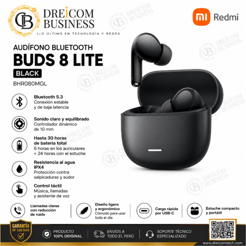 AUDIFONO BLUETOOTH BUDS 8 LITE BLACK REDMI BHR08OMGL