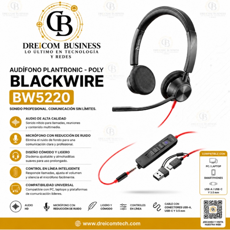 AUDIFONO PLANTRONIC - POLY BLACKWIRE BW5220