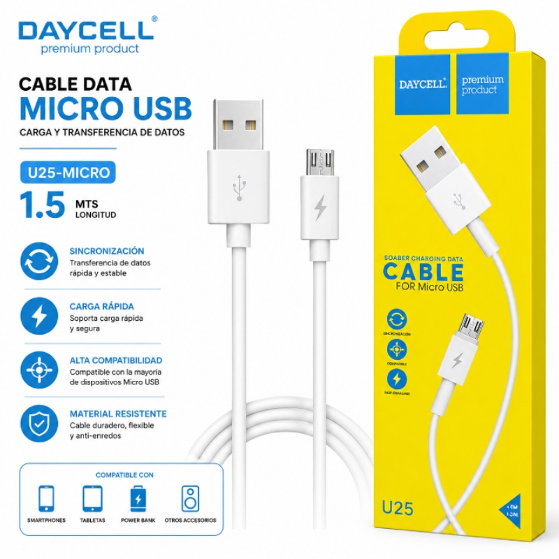 CABLE DATA MICRO USB DAYCELL 1.5 MTS U25-MICRO