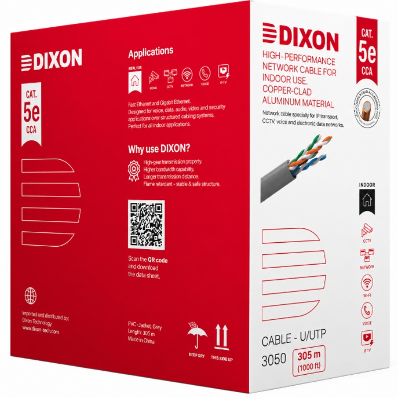 ROLLO DE CABLE UTP CAT 5 DIXON 3050 CCA 4PX24AWG GRIS UTP5-D